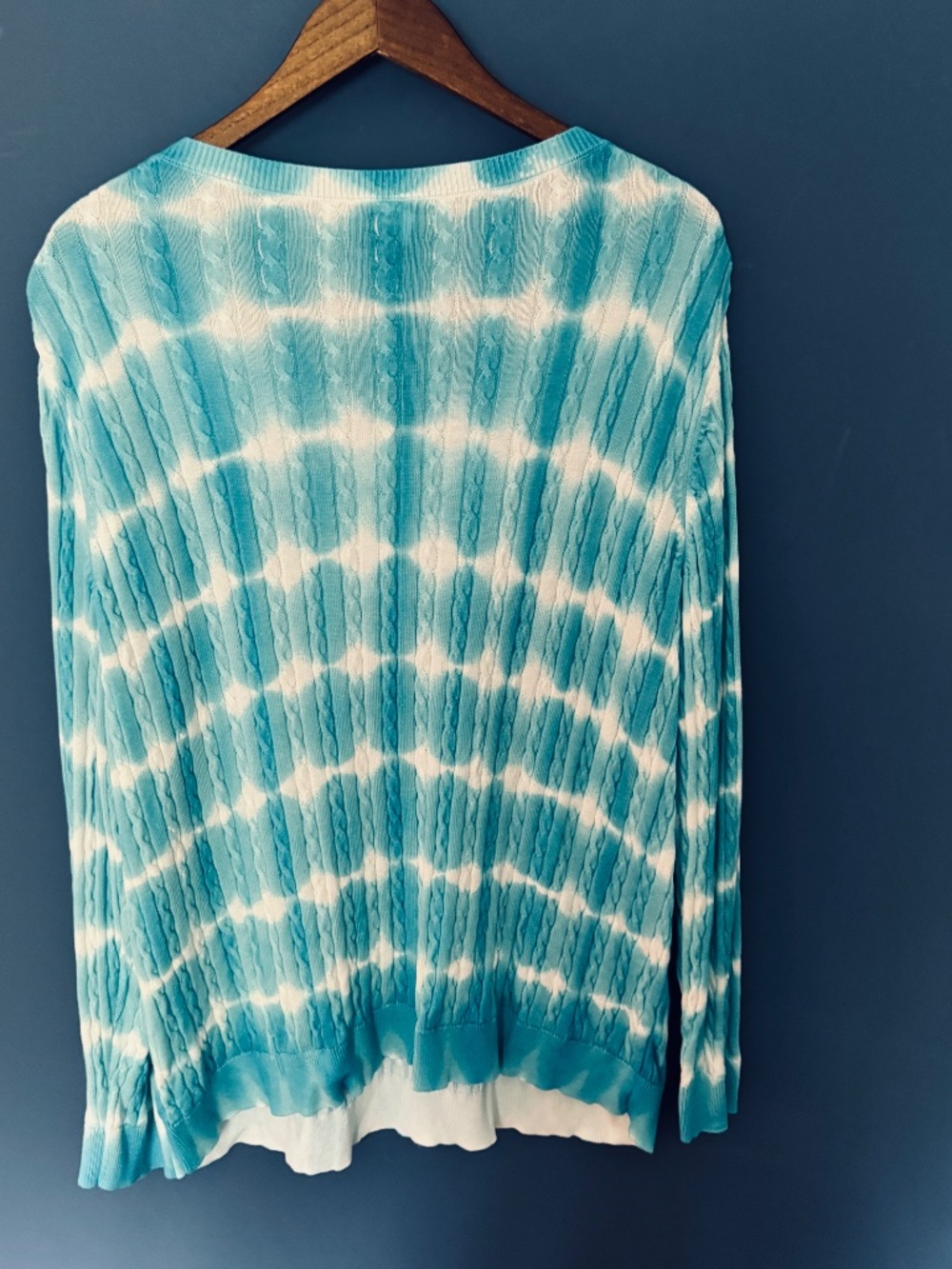 Talbots Blue and White Tie-Dye Cable Knit Sweater 3X - Picture 2 of 5